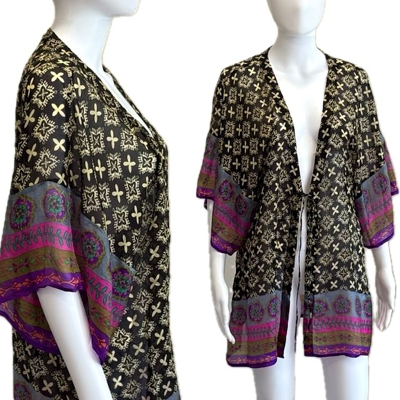 NATURAL LIFE Tops - Natural Life Colorful Geometric Print Kimono Top Swim Beach Cover Up One Size
